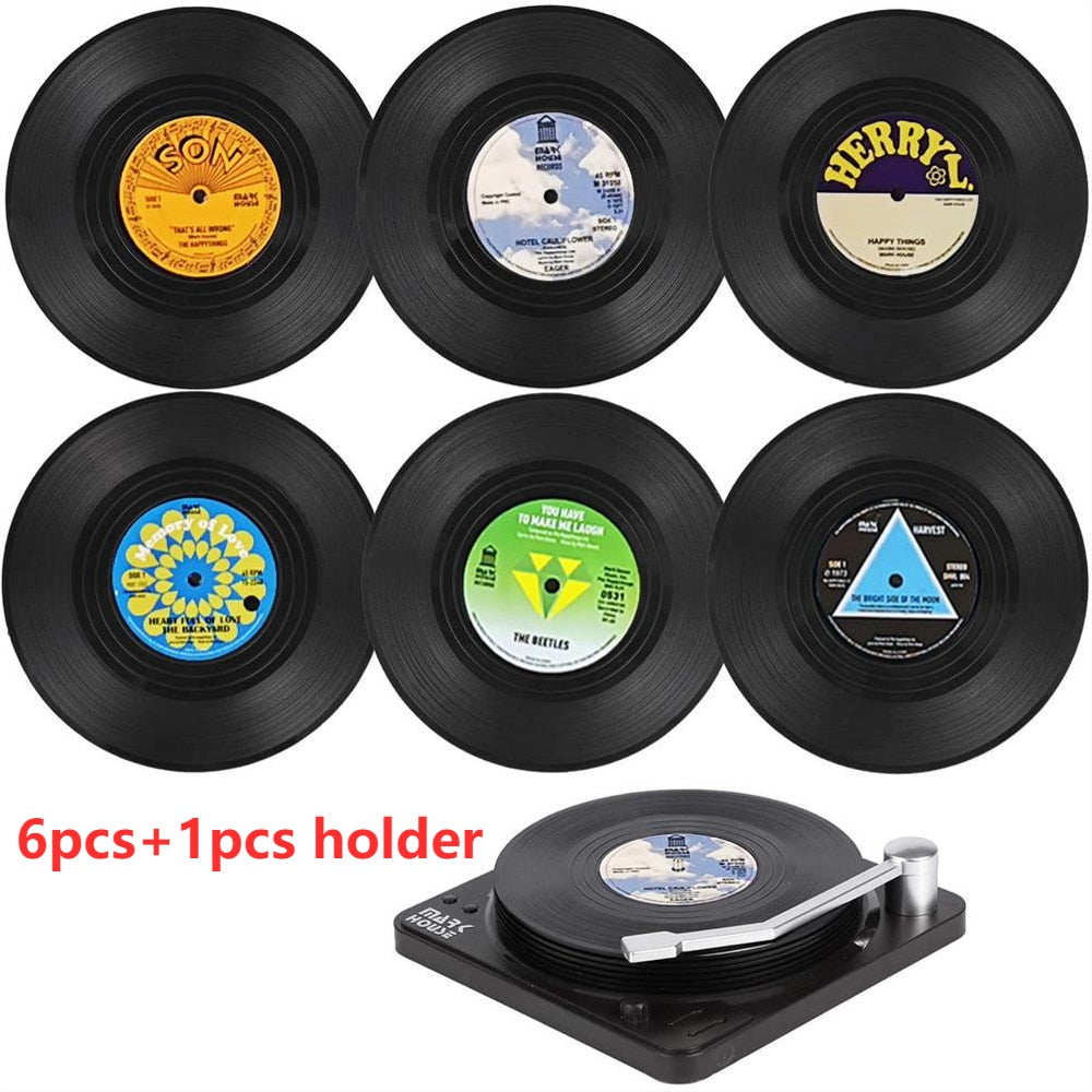 coasters record player holder set